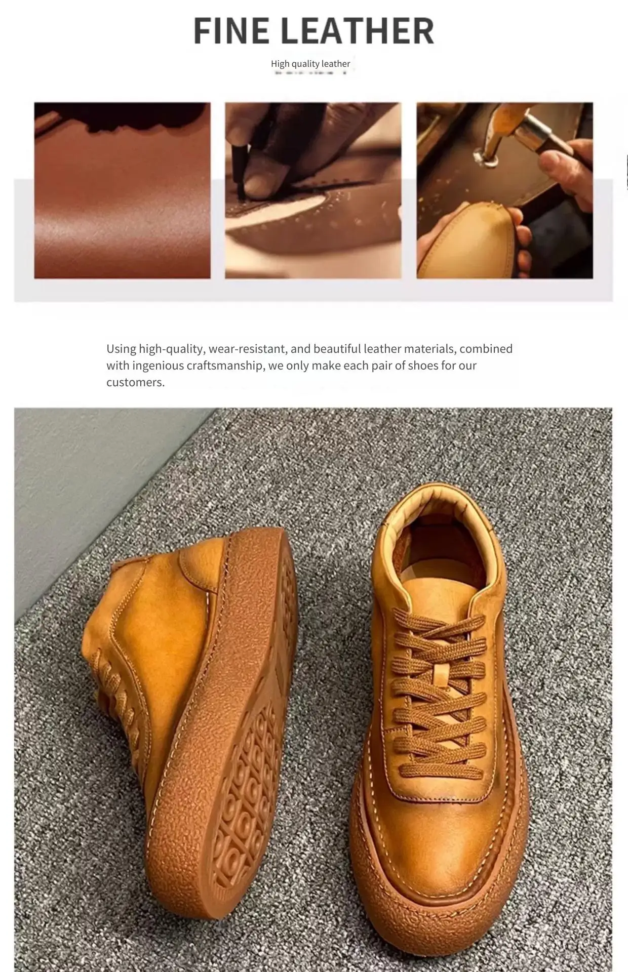 2025 New Men's Fleece Lined High Top Shoes, Retro Leather Work Boots with Chunky Sole, All-Day Comfort Winter Casual Sneakers