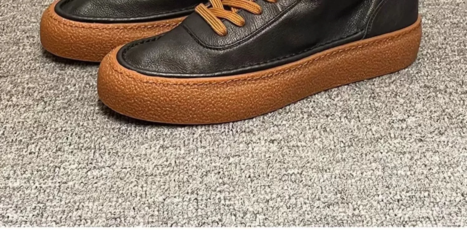 2025 New Men's Fleece Lined High Top Shoes, Retro Leather Work Boots with Chunky Sole, All-Day Comfort Winter Casual Sneakers