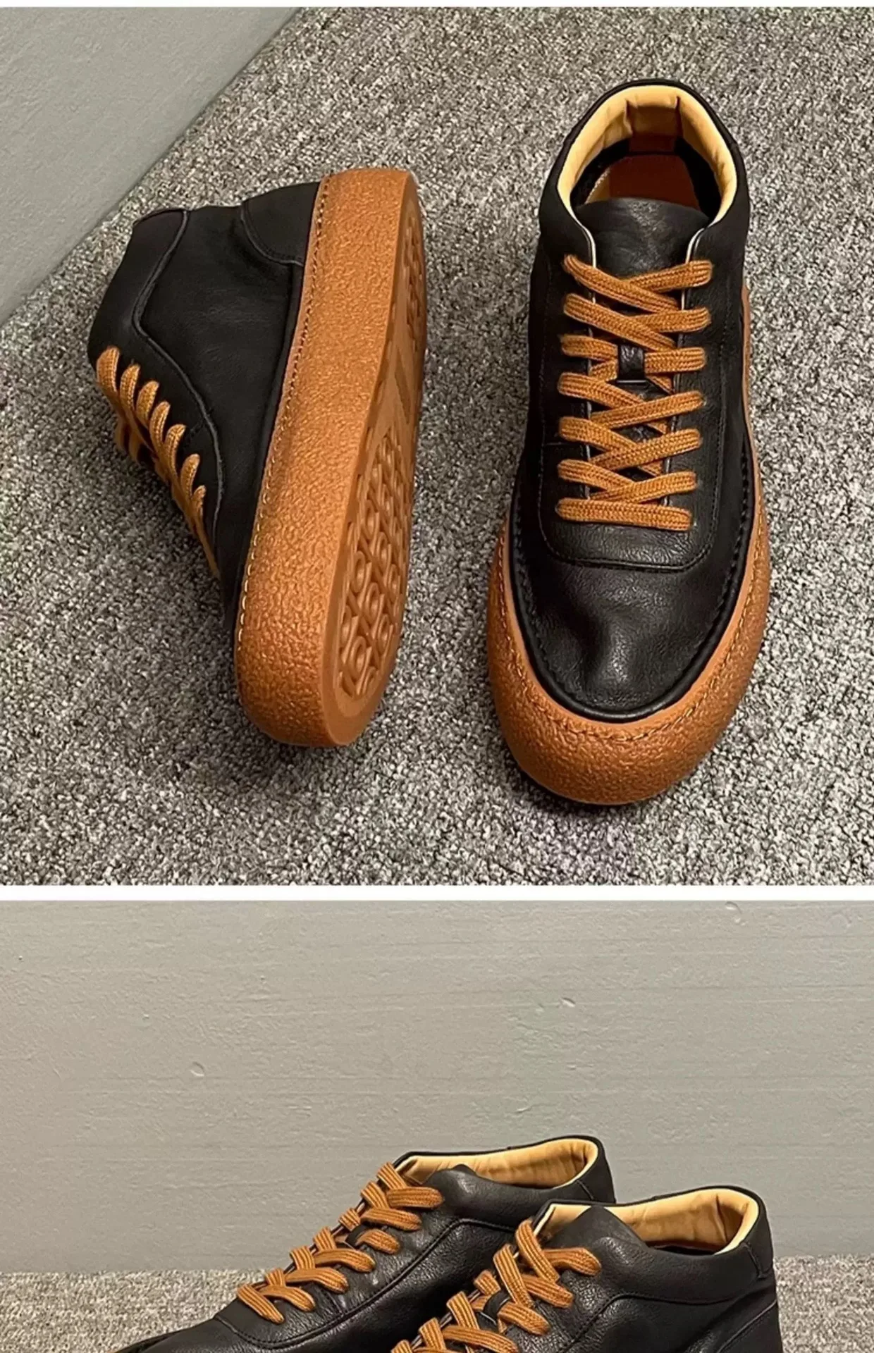 2025 New Men's Fleece Lined High Top Shoes, Retro Leather Work Boots with Chunky Sole, All-Day Comfort Winter Casual Sneakers