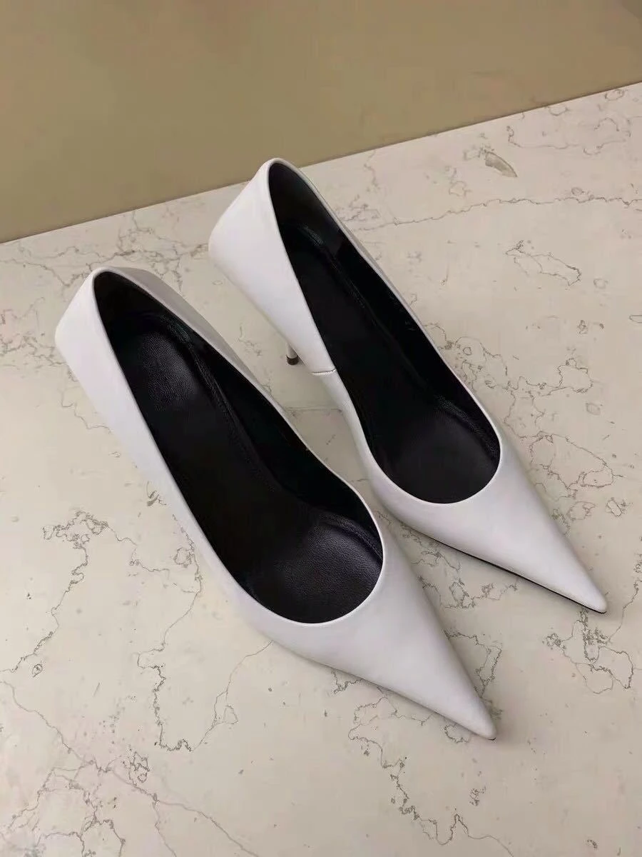 Spring and Autumn Fashion New Pointed Shoes High Heels Stiletto White Single Shoes Women
