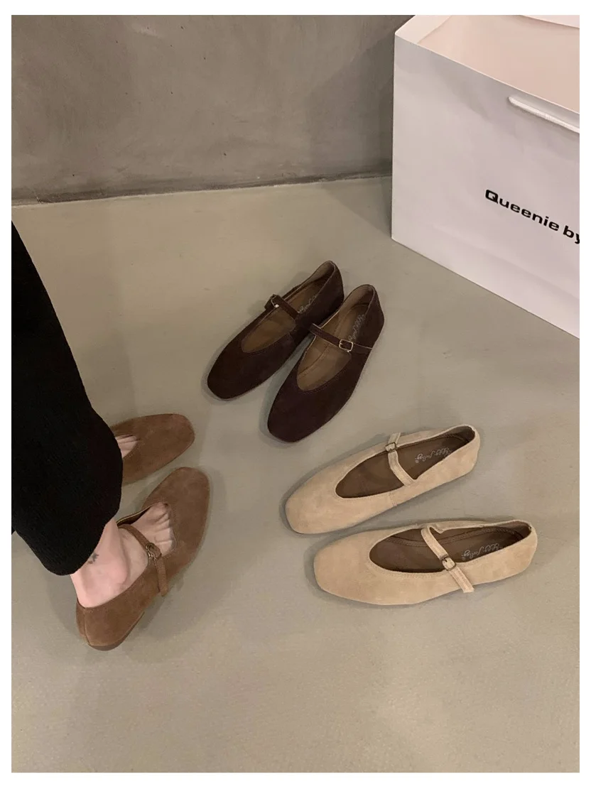 2024 Autumn Fashion Flat Ballet Shoes Women Shallow Ballet Leather Round Toe Female Ballerina Soft Moccasin Mary Janes Big Size