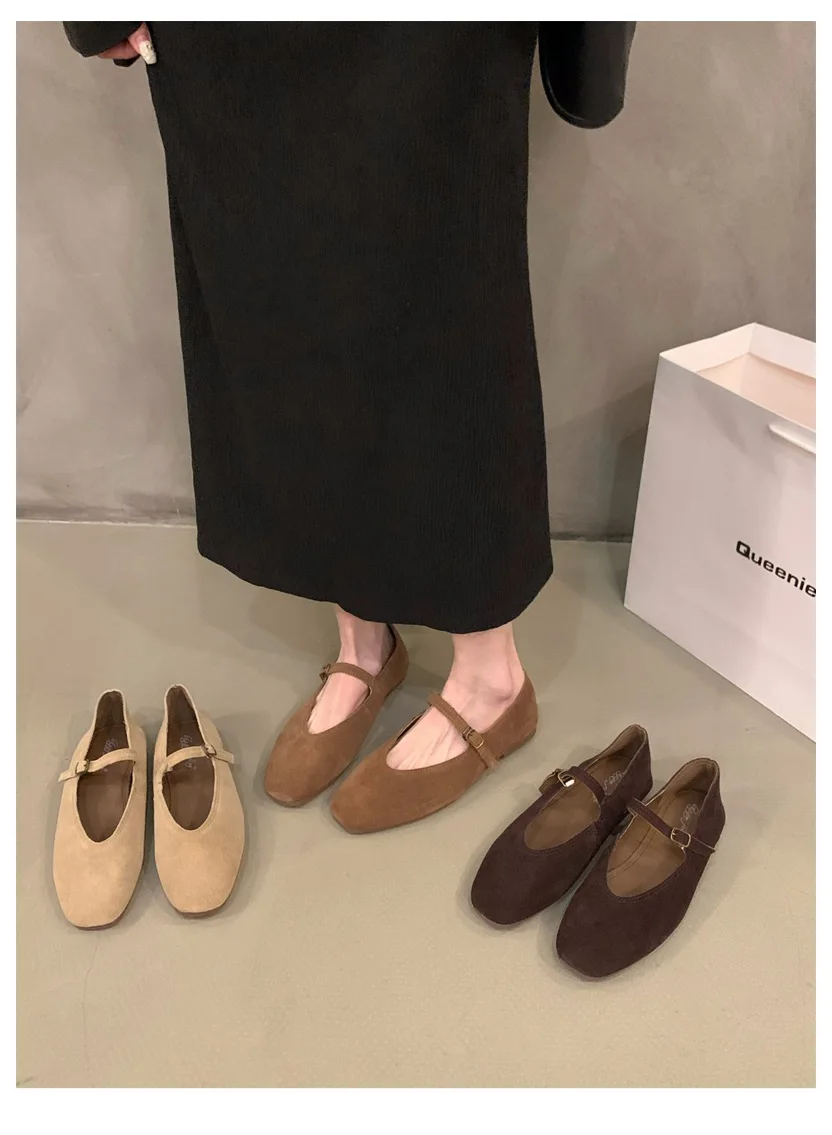 2024 Autumn Fashion Flat Ballet Shoes Women Shallow Ballet Leather Round Toe Female Ballerina Soft Moccasin Mary Janes Big Size