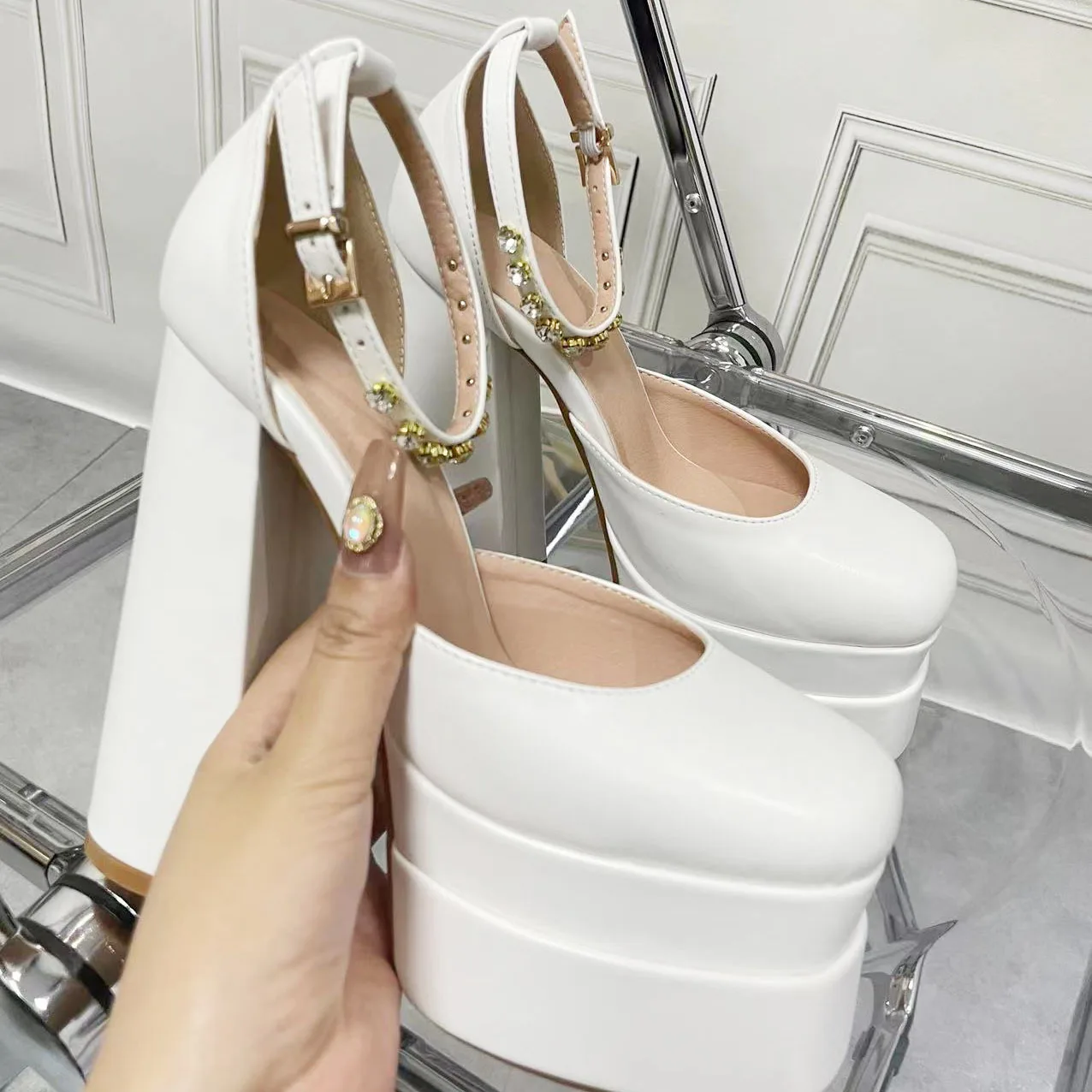 2024 Night Club CRYSTAL Women Pumps Shoes Fashion Platform Thick High Heel Ladies Sexy Stripper Party Sandals Footwear