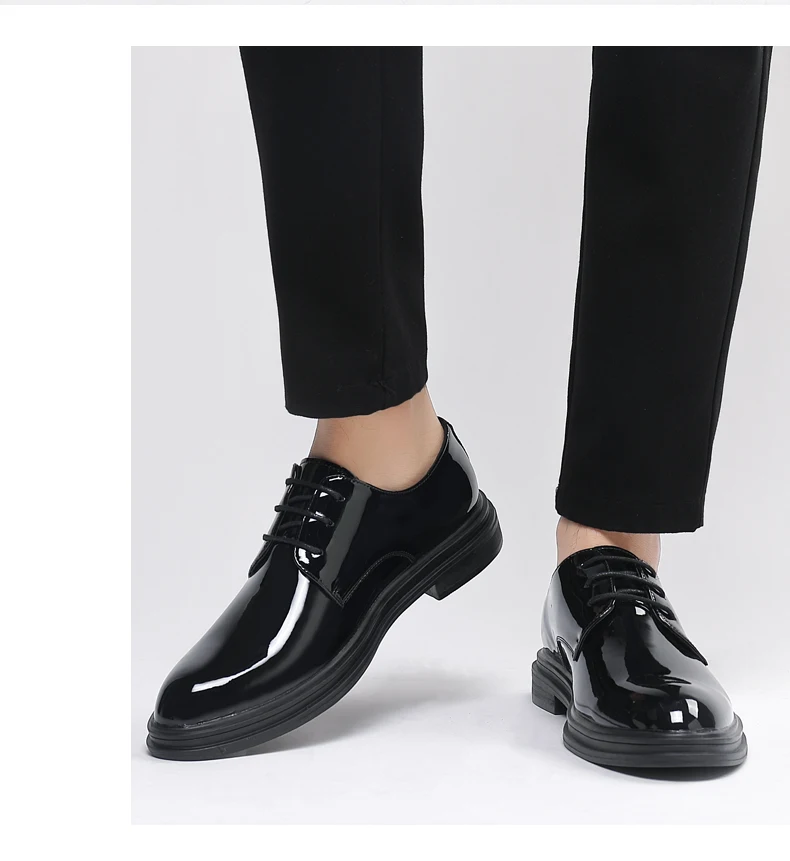 New Men 6/8cm Derby Shoes Patent Leather Height Increase Men Dress Shoes Formal Elevator Business Lift Shoes Bright Upper