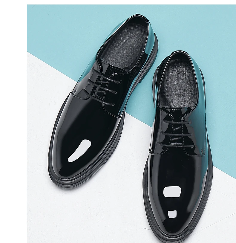 New Men 6/8cm Derby Shoes Patent Leather Height Increase Men Dress Shoes Formal Elevator Business Lift Shoes Bright Upper