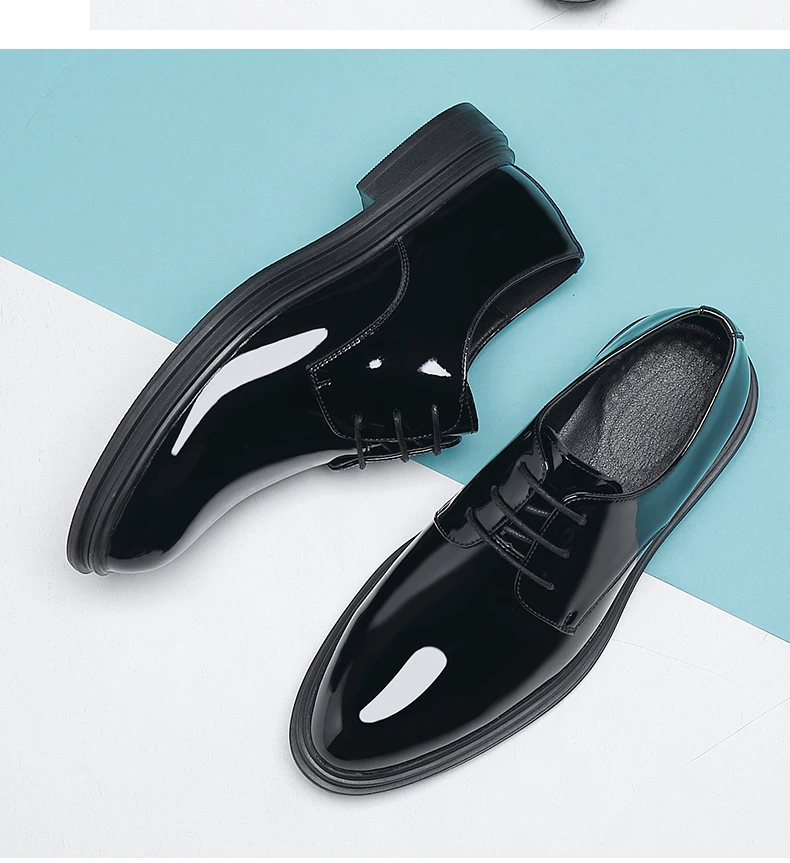 New Men 6/8cm Derby Shoes Patent Leather Height Increase Men Dress Shoes Formal Elevator Business Lift Shoes Bright Upper