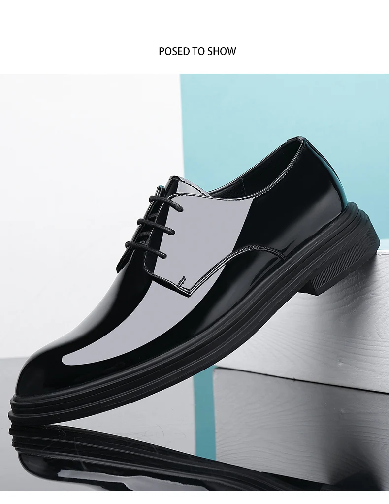 New Men 6/8cm Derby Shoes Patent Leather Height Increase Men Dress Shoes Formal Elevator Business Lift Shoes Bright Upper