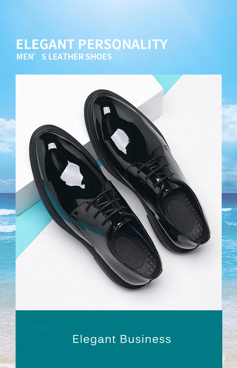 New Men 6/8cm Derby Shoes Patent Leather Height Increase Men Dress Shoes Formal Elevator Business Lift Shoes Bright Upper