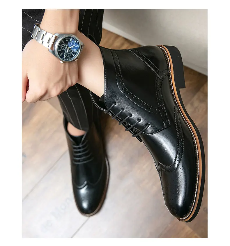 Brand Winter Men Snow Boots Good Quality Leather Ankle Derby Brogue Shoes High Top Lace Up Autumn Black Fashion Size 38-45
