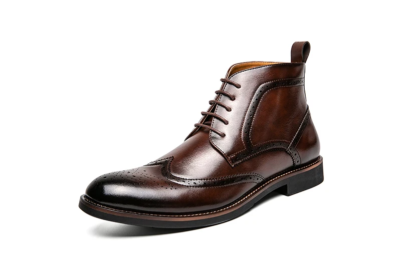 Brand Winter Men Snow Boots Good Quality Leather Ankle Derby Brogue Shoes High Top Lace Up Autumn Black Fashion Size 38-45