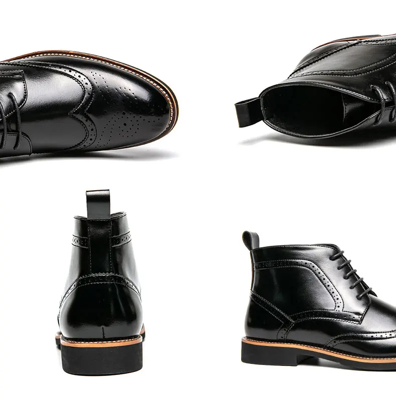 Brand Winter Men Snow Boots Good Quality Leather Ankle Derby Brogue Shoes High Top Lace Up Autumn Black Fashion Size 38-45