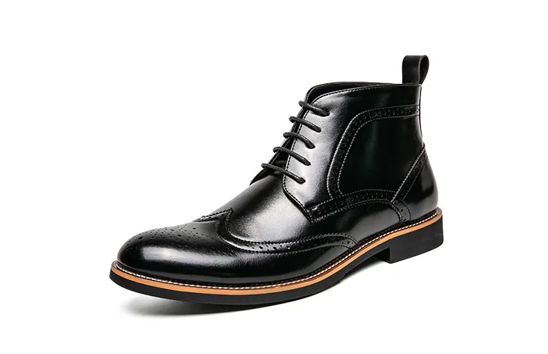 Brand Winter Men Snow Boots Good Quality Leather Ankle Derby Brogue Shoes High Top Lace Up Autumn Black Fashion Size 38-45