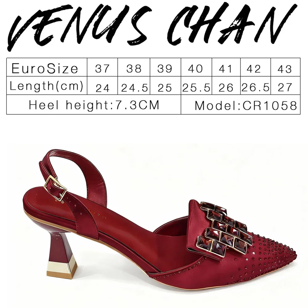 Elegant Women Rhinestone Pointed Toe Slingback Low Heel Party Wedding Shoes and Chain Bag Set Luxury Evening