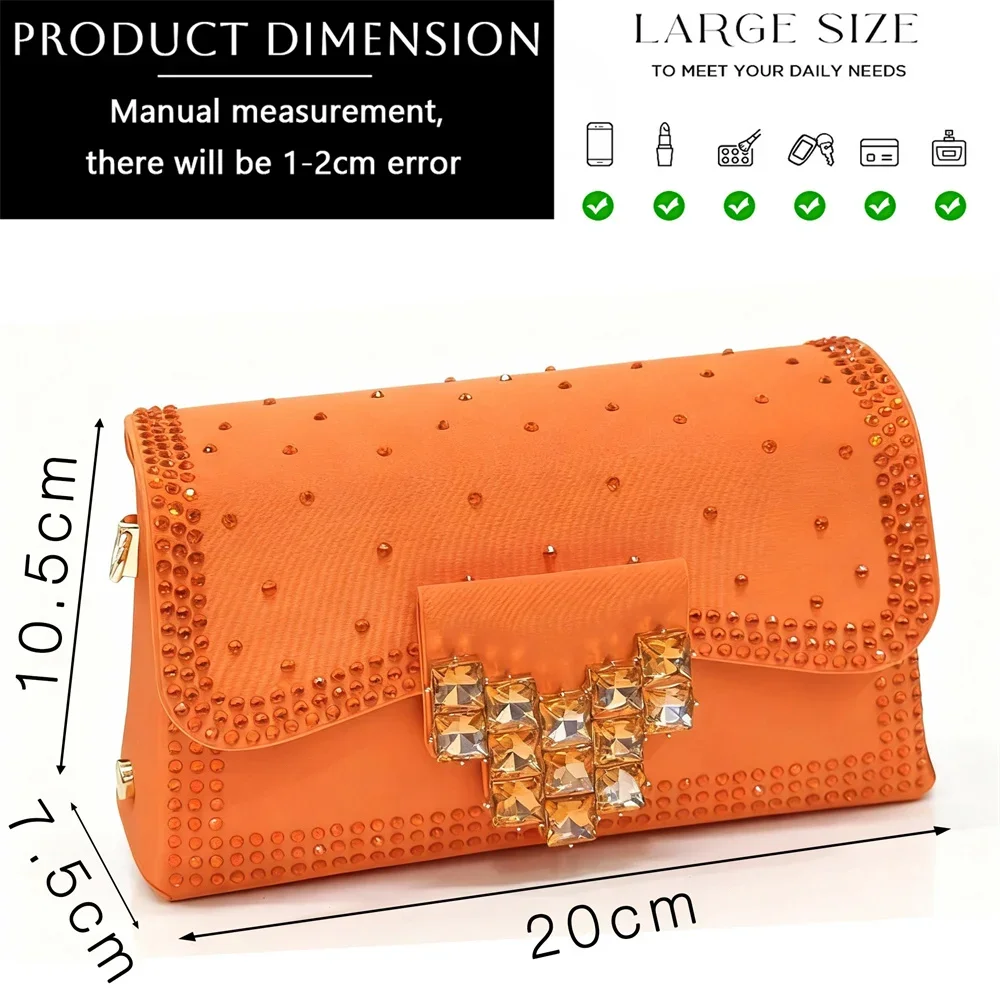 Elegant Women Rhinestone Pointed Toe Slingback Low Heel Party Wedding Shoes and Chain Bag Set Luxury Evening