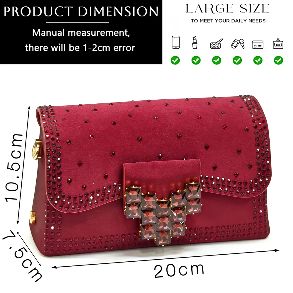 Elegant Women Rhinestone Pointed Toe Slingback Low Heel Party Wedding Shoes and Chain Bag Set Luxury Evening
