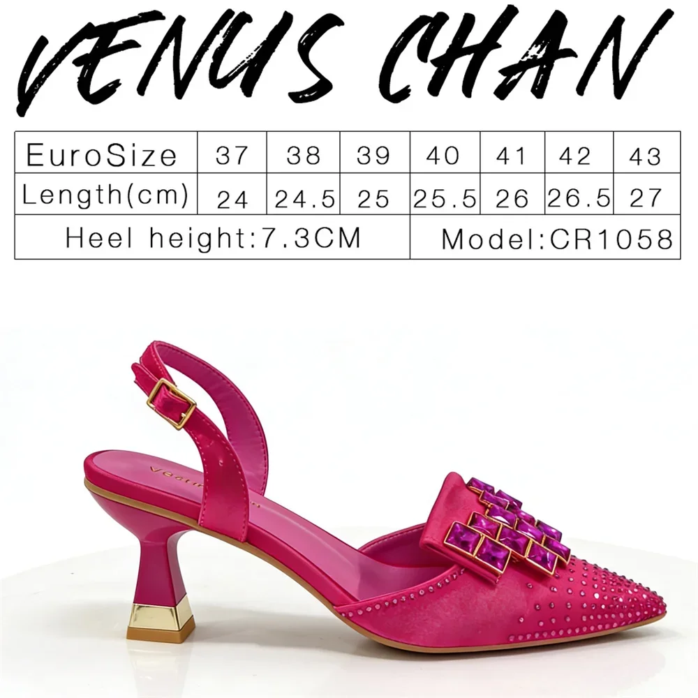 Elegant Women Rhinestone Pointed Toe Slingback Low Heel Party Wedding Shoes and Chain Bag Set Luxury Evening