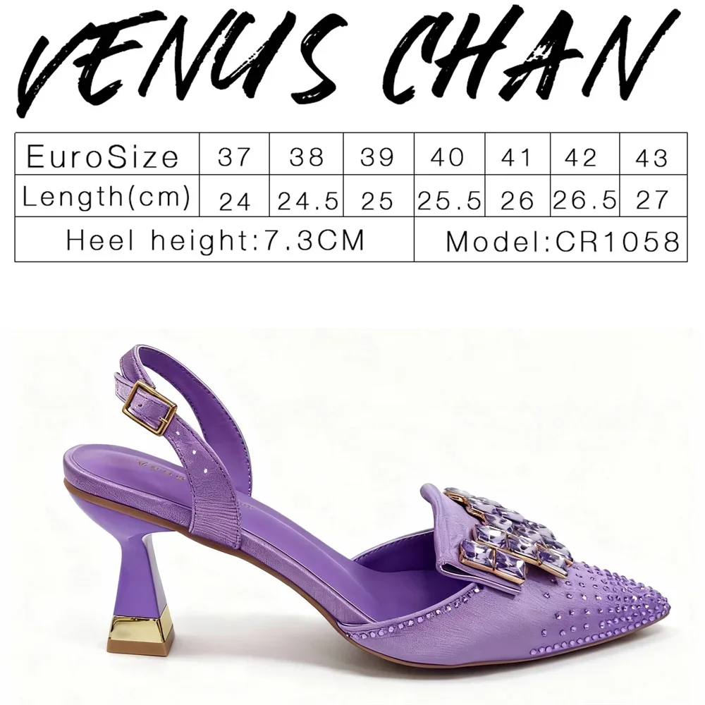 Elegant Women Rhinestone Pointed Toe Slingback Low Heel Party Wedding Shoes and Chain Bag Set Luxury Evening
