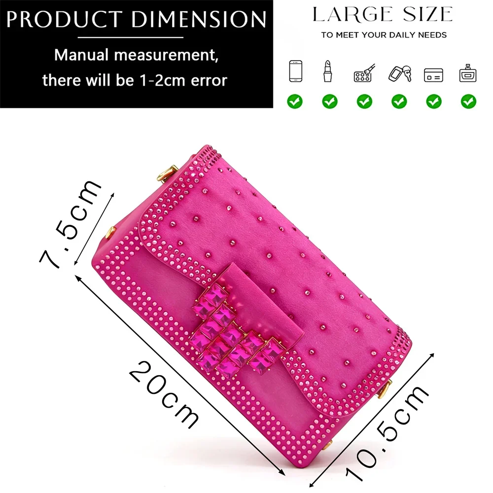 Elegant Women Rhinestone Pointed Toe Slingback Low Heel Party Wedding Shoes and Chain Bag Set Luxury Evening