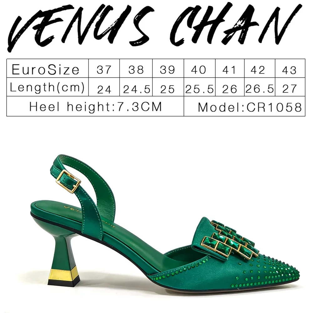 Elegant Women Rhinestone Pointed Toe Slingback Low Heel Party Wedding Shoes and Chain Bag Set Luxury Evening