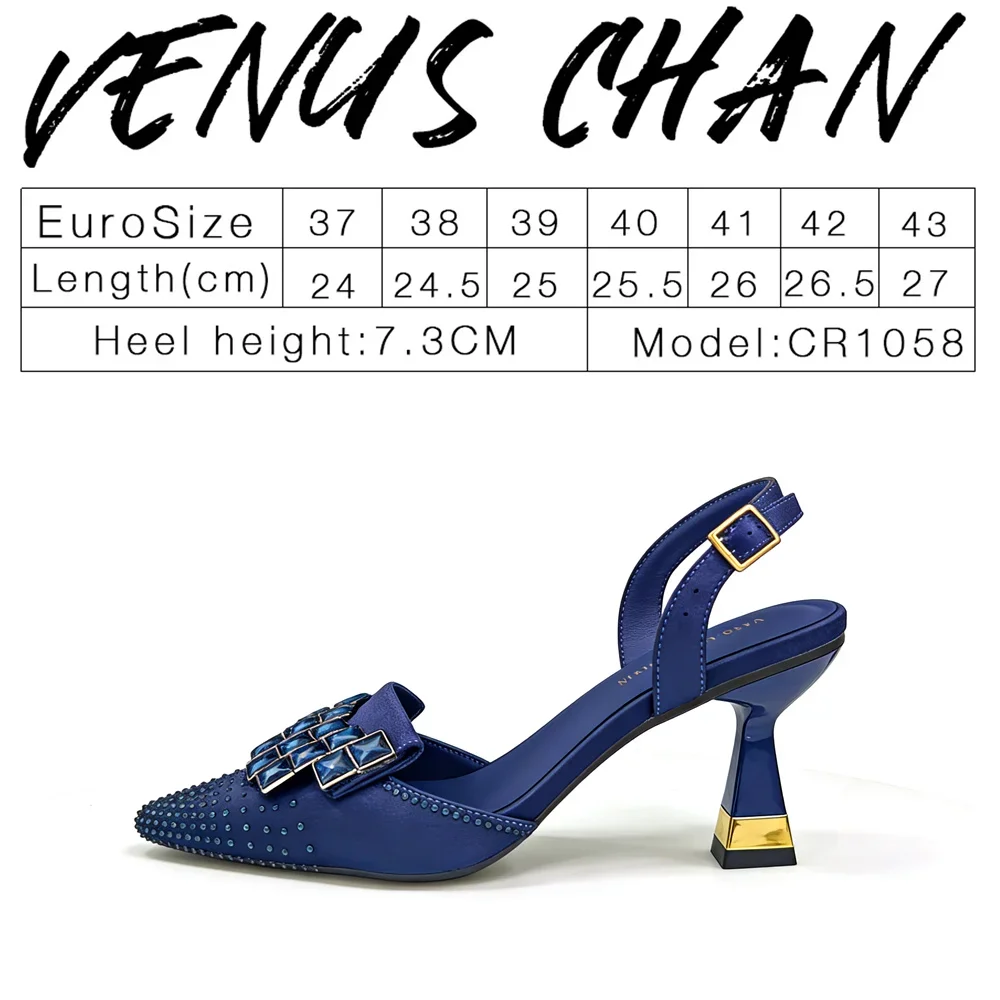 Elegant Women Rhinestone Pointed Toe Slingback Low Heel Party Wedding Shoes and Chain Bag Set Luxury Evening