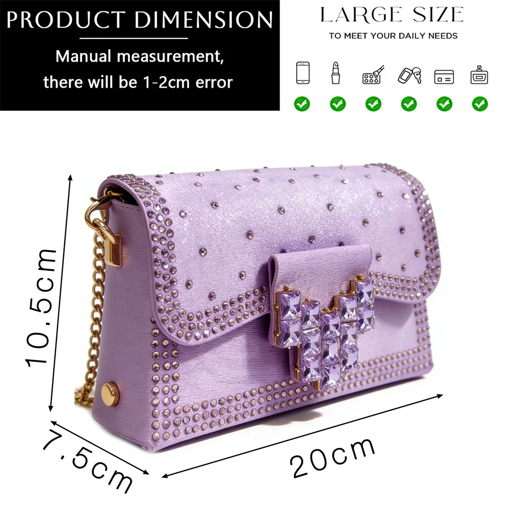 Elegant Women Rhinestone Pointed Toe Slingback Low Heel Party Wedding Shoes and Chain Bag Set Luxury Evening