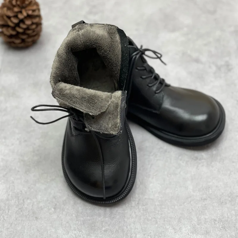 Wide Toe Shoes Handmade Genuine Leather Women's Boots Soft Bottom Side Zipper Casual Boots