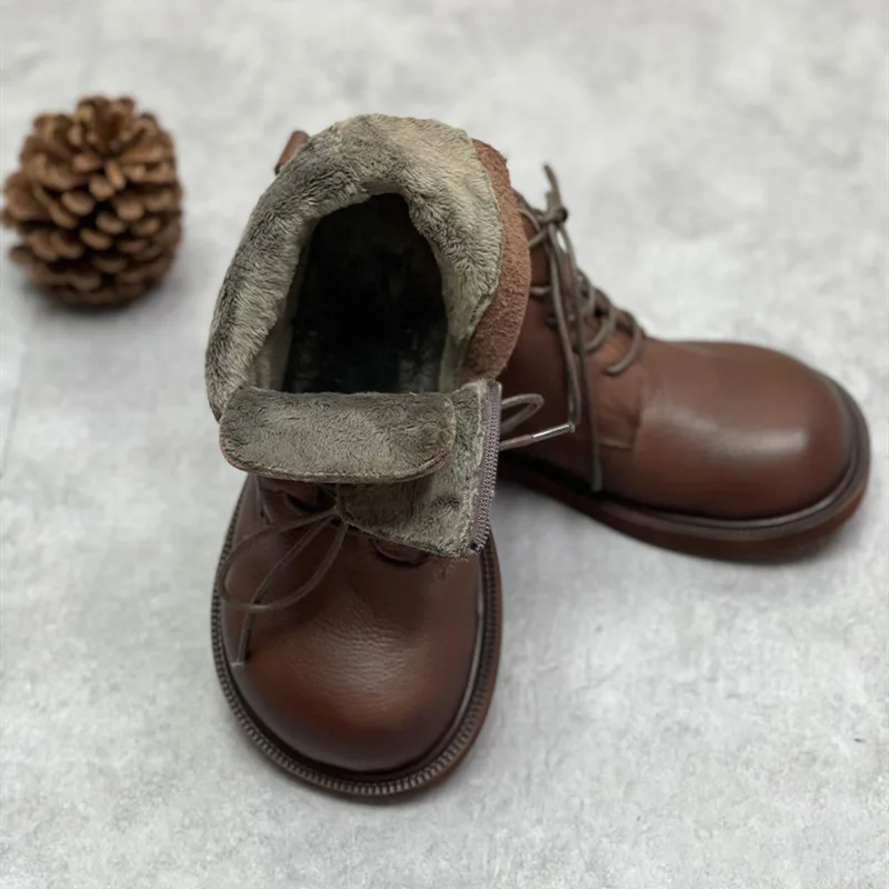 Wide Toe Shoes Handmade Genuine Leather Women's Boots Soft Bottom Side Zipper Casual Boots