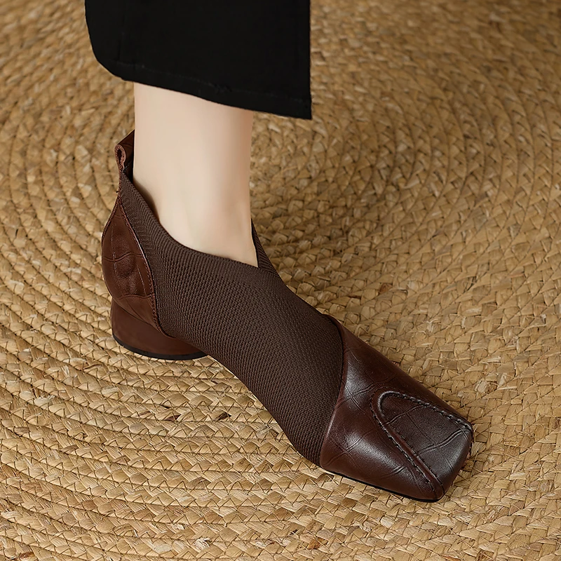 【JOCHEBED HU】Handmade Brand Genuine Leather Women Ankle Boots Mid Heels Square Toe Autumn Winter Dress Party Lady 34-43