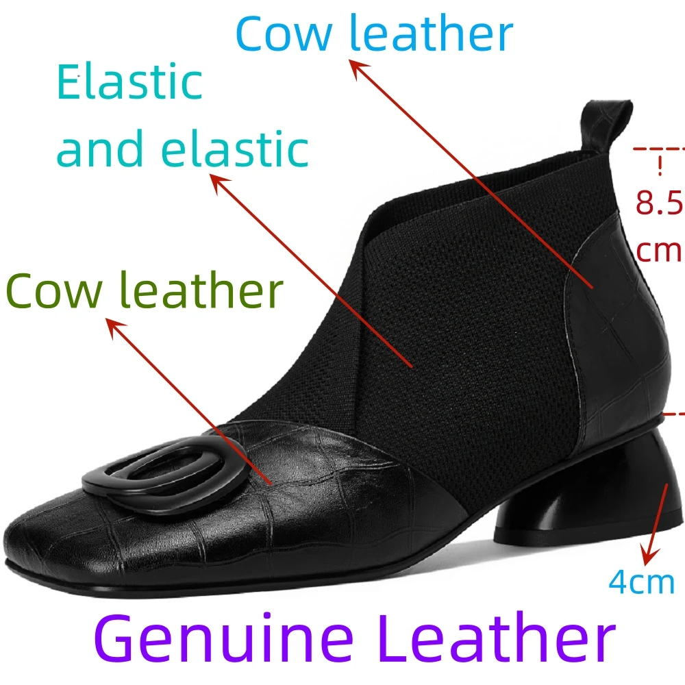 【JOCHEBED HU】Handmade Brand Genuine Leather Women Ankle Boots Mid Heels Square Toe Autumn Winter Dress Party Lady 34-43