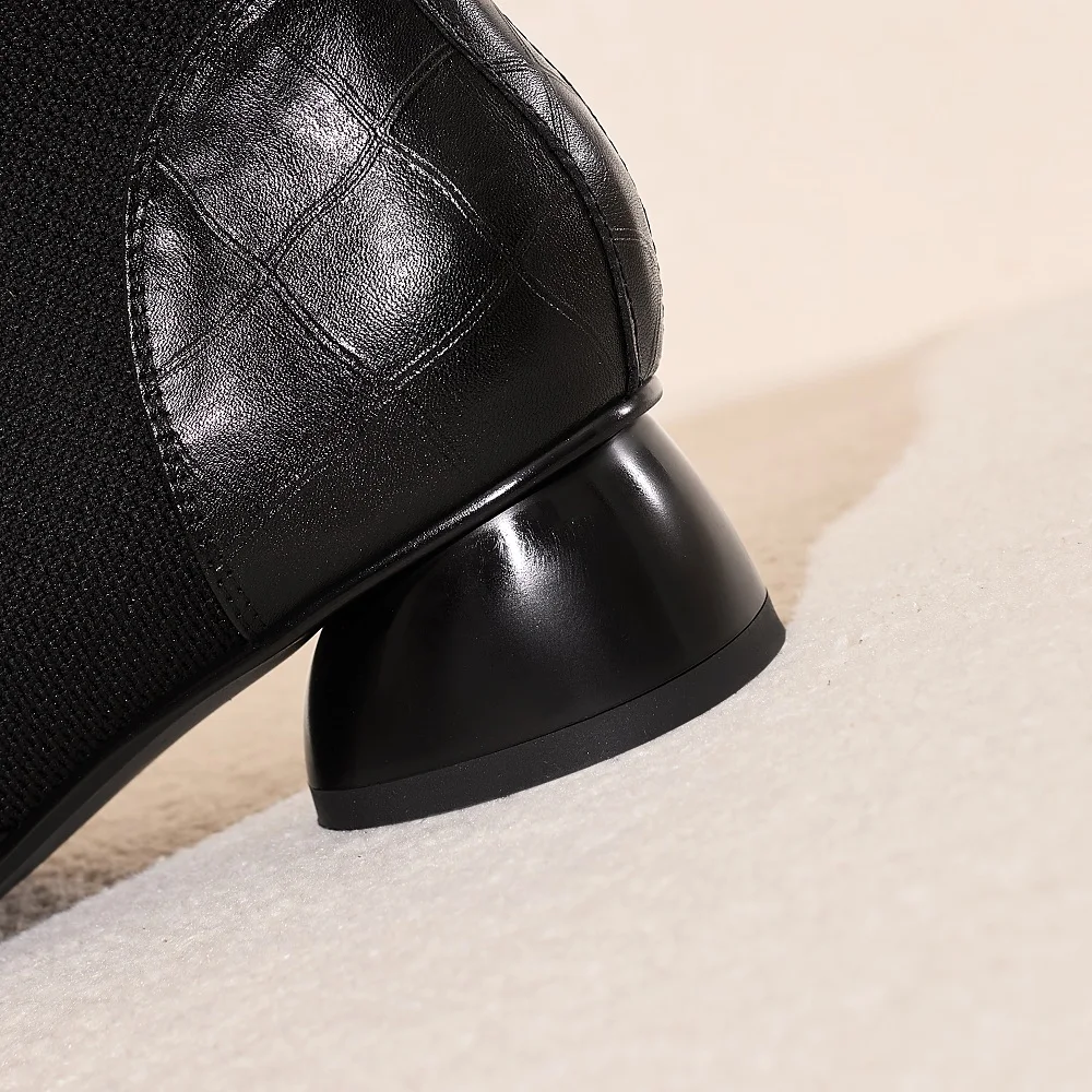 【JOCHEBED HU】Handmade Brand Genuine Leather Women Ankle Boots Mid Heels Square Toe Autumn Winter Dress Party Lady 34-43