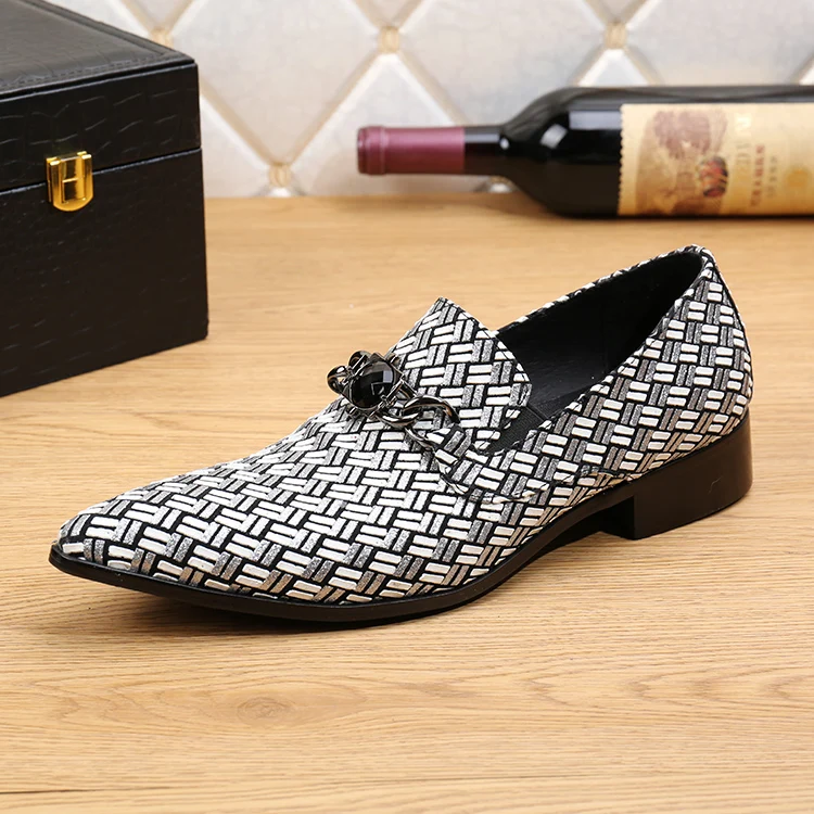 Brand braided leather shoes men formal blue loafers italian mens pointed toe dress shoes casual flats velvet slippers Oxfords