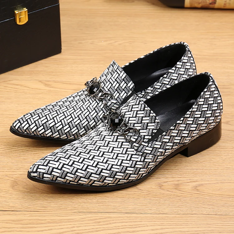 Brand braided leather shoes men formal blue loafers italian mens pointed toe dress shoes casual flats velvet slippers Oxfords