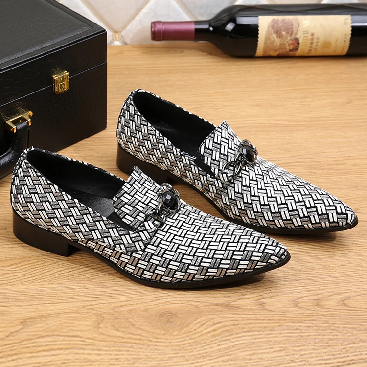 Brand braided leather shoes men formal blue loafers italian mens pointed toe dress shoes casual flats velvet slippers Oxfords