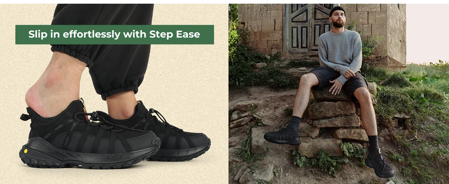 FitVille Wide Slip On Shoes For Men Walking Hiking Shoe Outdoor Trekking Loafer Arch Support Slip Resistant Wide Toe Box