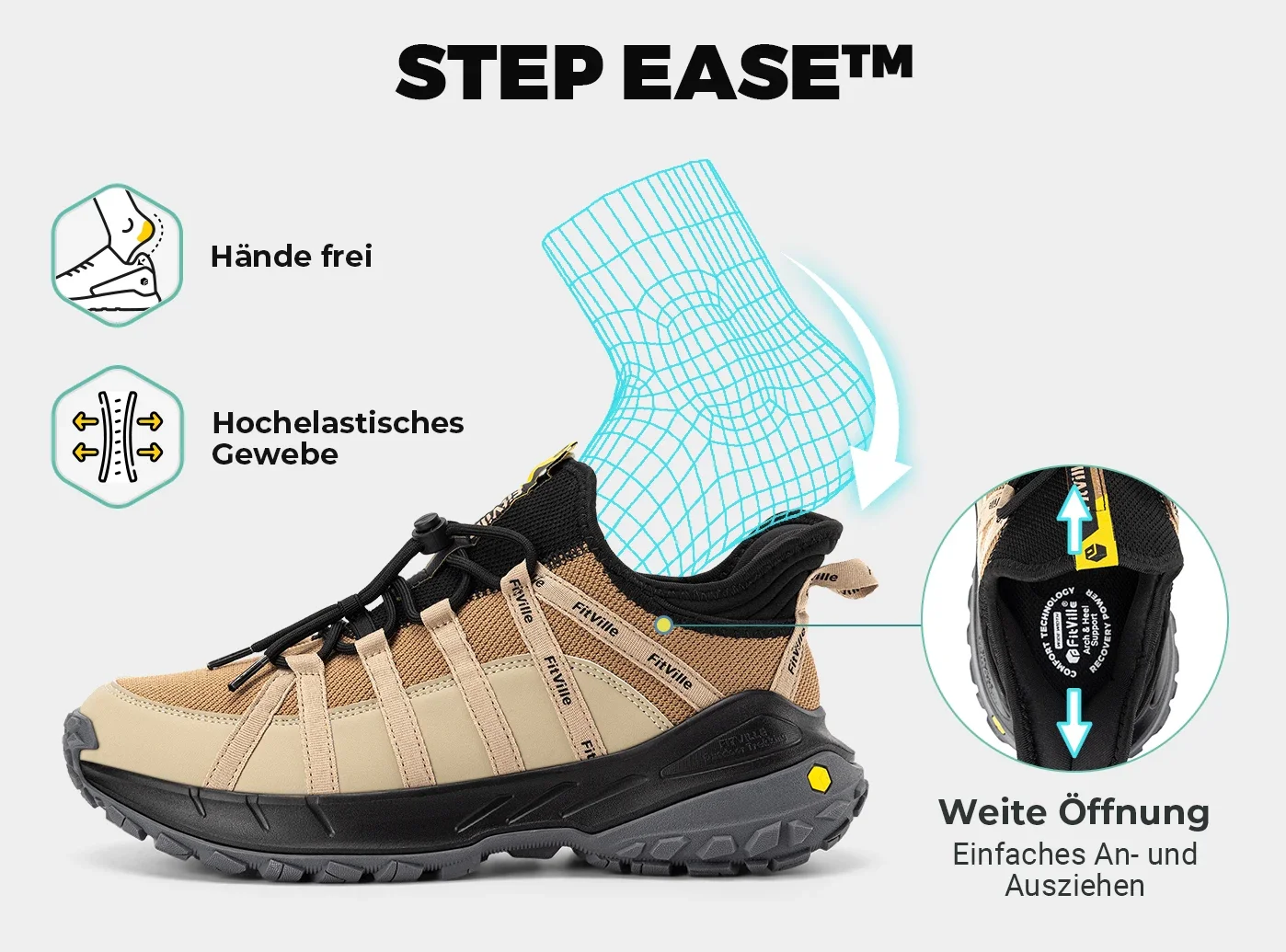 FitVille Wide Slip On Shoes For Men Walking Hiking Shoe Outdoor Trekking Loafer Arch Support Slip Resistant Wide Toe Box