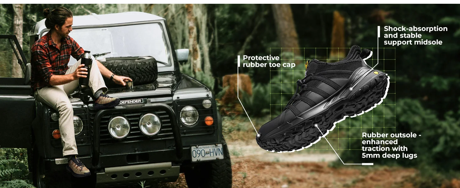 FitVille Wide Slip On Shoes For Men Walking Hiking Shoe Outdoor Trekking Loafer Arch Support Slip Resistant Wide Toe Box