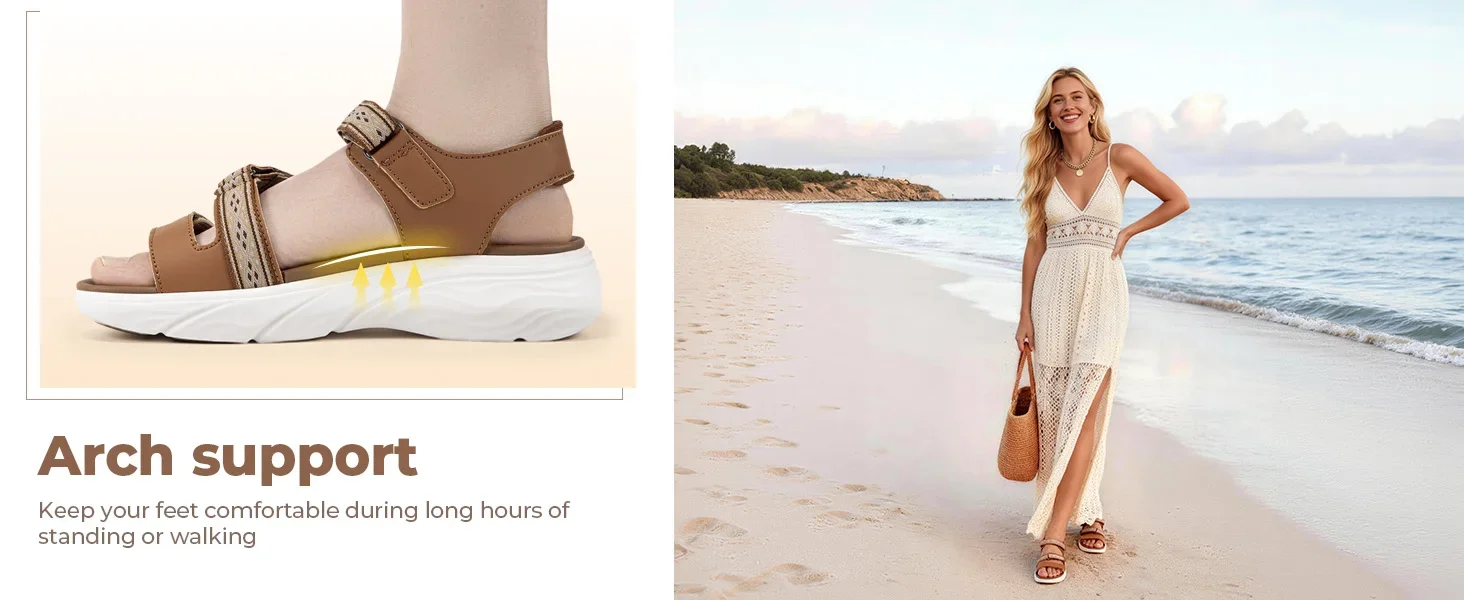 FitVille Wide Women'S Summer Sandals With Arch Support Lightweight Bohemian Casual Beach Wedge Sandals With Adjustable Strap