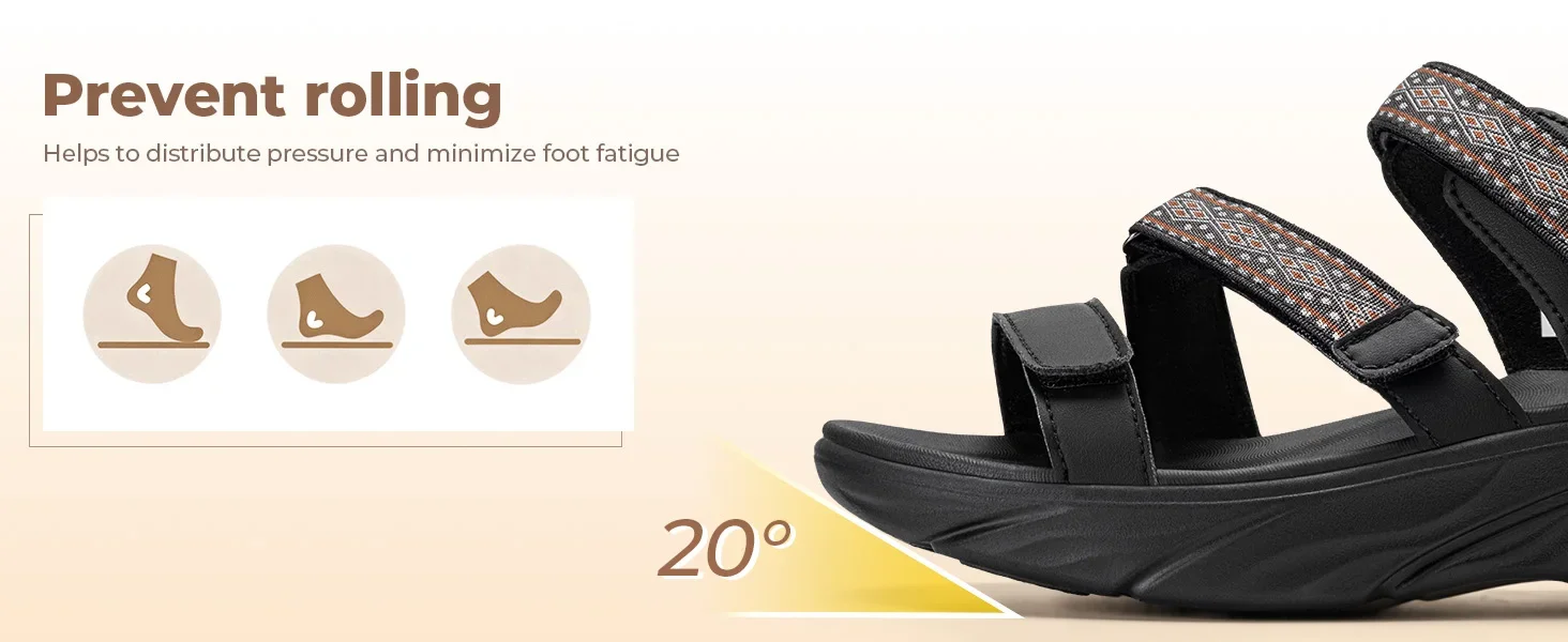 FitVille Wide Women'S Summer Sandals With Arch Support Lightweight Bohemian Casual Beach Wedge Sandals With Adjustable Strap