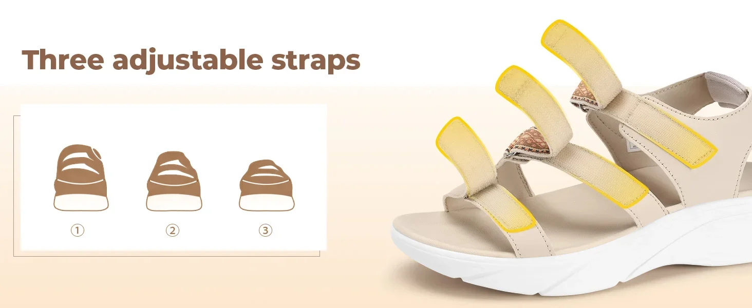 FitVille Wide Women'S Summer Sandals With Arch Support Lightweight Bohemian Casual Beach Wedge Sandals With Adjustable Strap