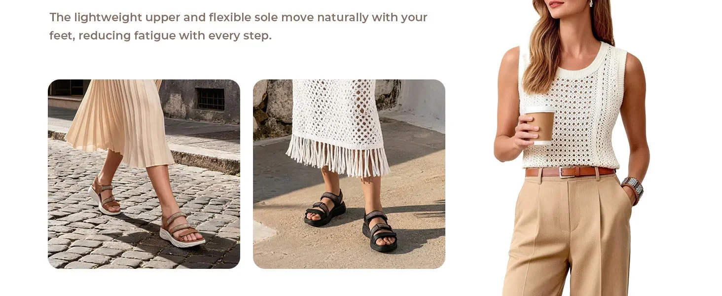 FitVille Wide Women'S Summer Sandals With Arch Support Lightweight Bohemian Casual Beach Wedge Sandals With Adjustable Strap