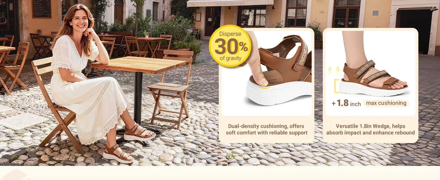 FitVille Wide Women'S Summer Sandals With Arch Support Lightweight Bohemian Casual Beach Wedge Sandals With Adjustable Strap