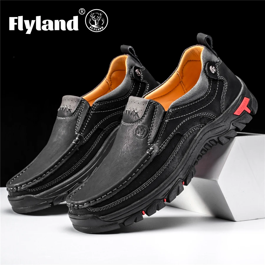 FLYLAND Men's Dress Shoes Fashion Leather Shoes Handmade Male Sapatos Hombre