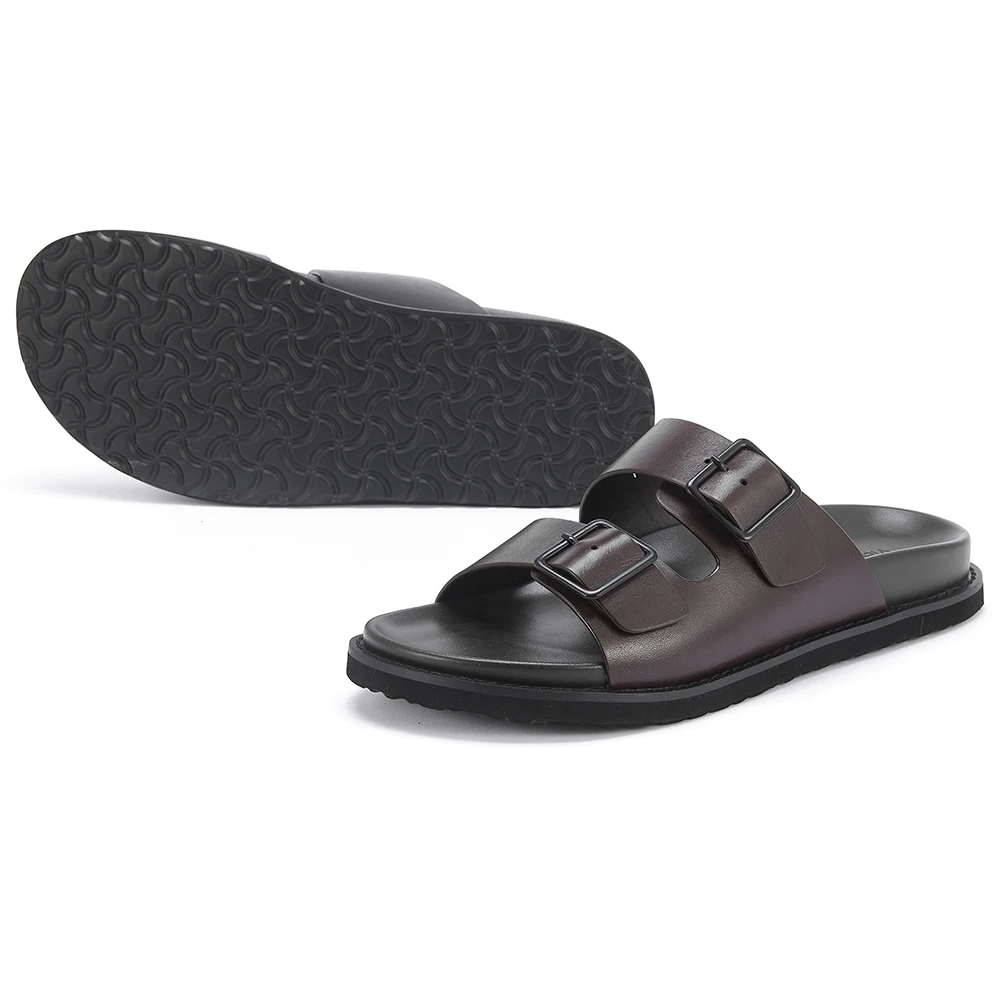 Source Factory Men's Sandals Non-slip Calf Leather Slides Men Beach Slippers Ourdoor Shoes