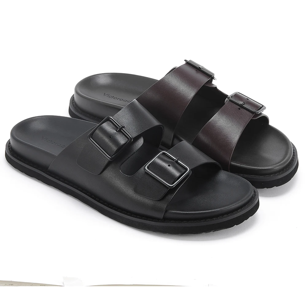 Source Factory Men's Sandals Non-slip Calf Leather Slides Men Beach Slippers Ourdoor Shoes