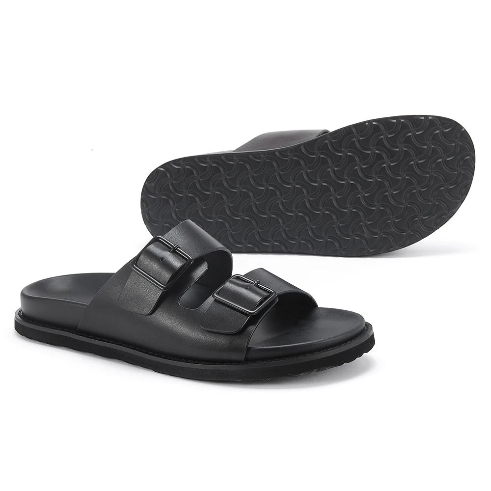 Source Factory Men's Sandals Non-slip Calf Leather Slides Men Beach Slippers Ourdoor Shoes