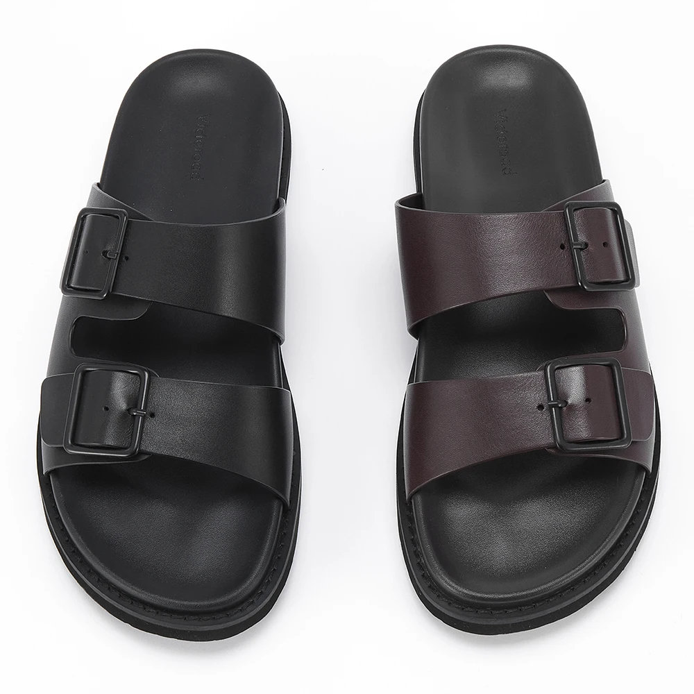Source Factory Men's Sandals Non-slip Calf Leather Slides Men Beach Slippers Ourdoor Shoes