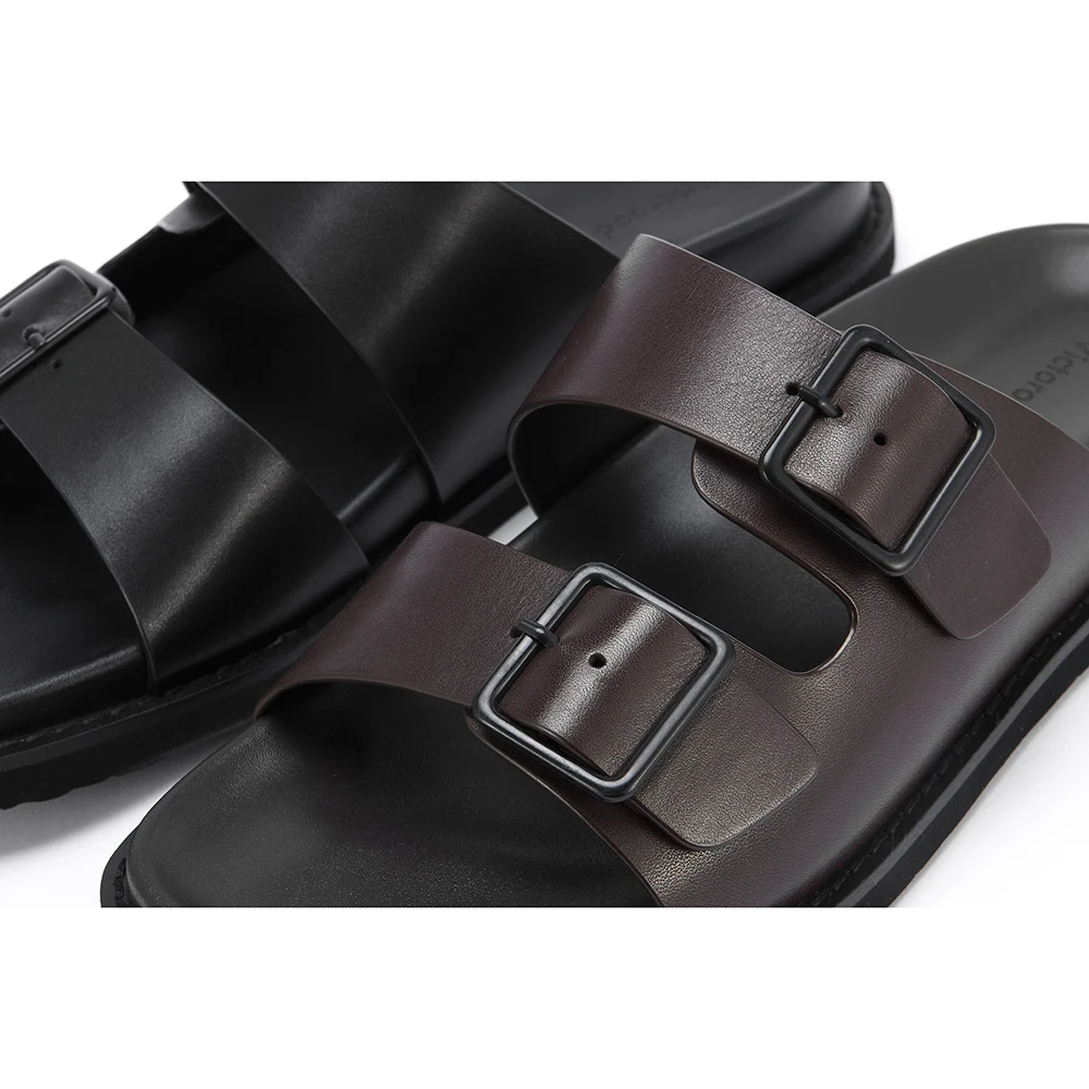 Source Factory Men's Sandals Non-slip Calf Leather Slides Men Beach Slippers Ourdoor Shoes