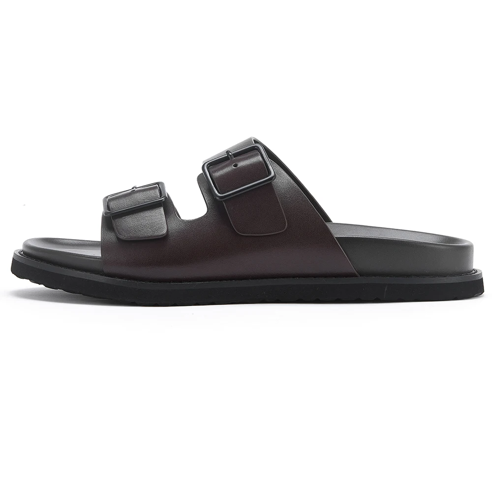 Source Factory Men's Sandals Non-slip Calf Leather Slides Men Beach Slippers Ourdoor Shoes