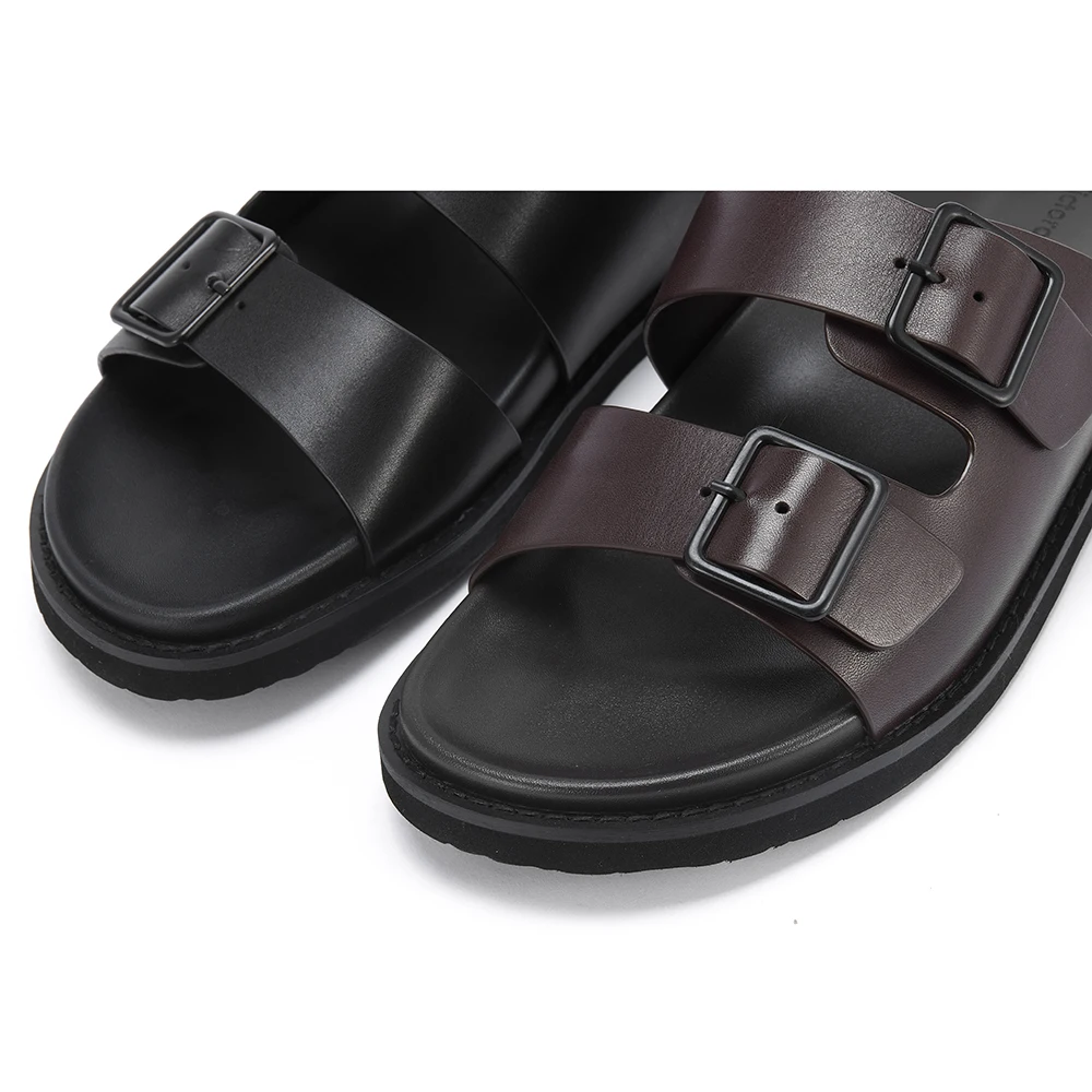 Source Factory Men's Sandals Non-slip Calf Leather Slides Men Beach Slippers Ourdoor Shoes