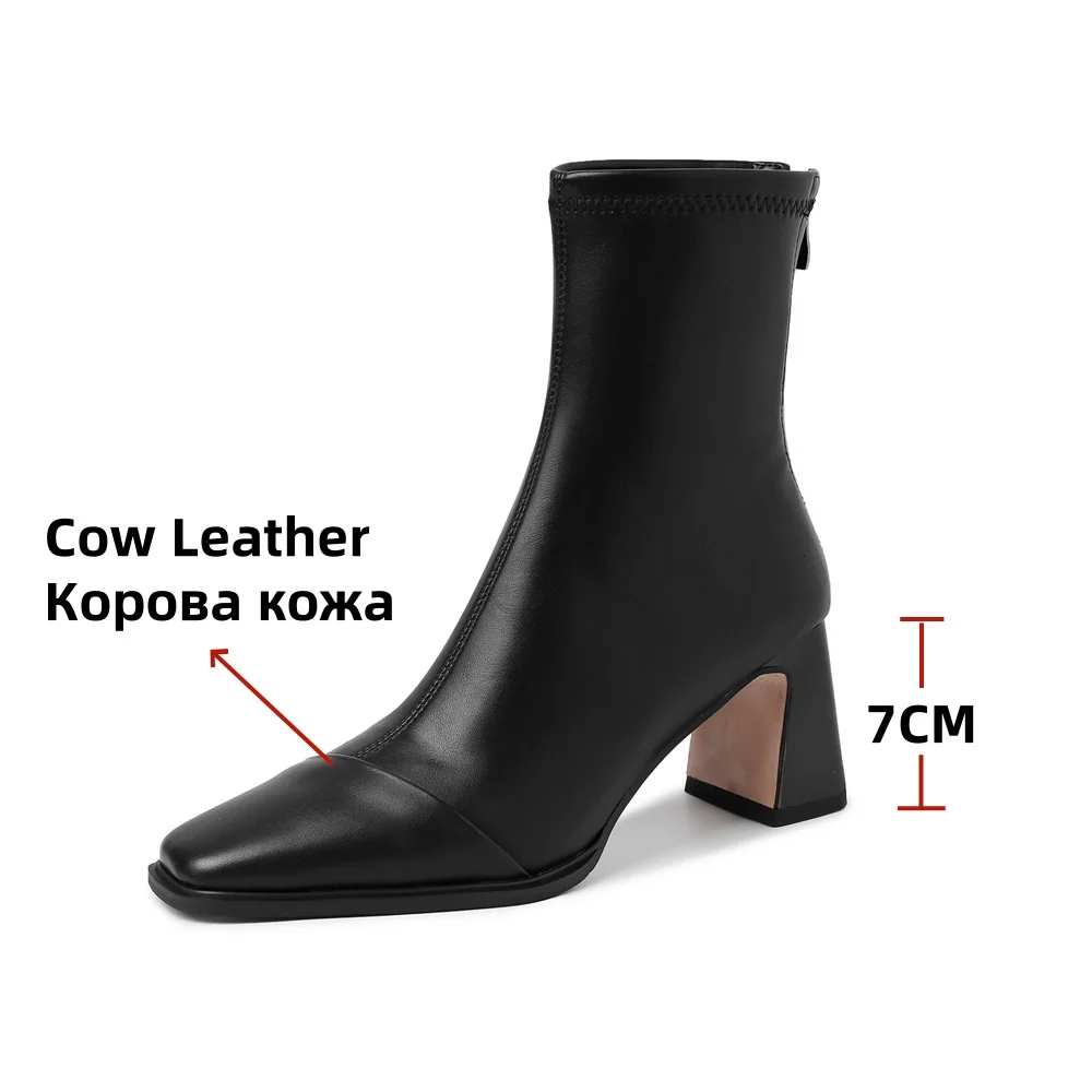 FEDONAS New Women Genuine Leather High Heels Ankle Boots Zipper Short Socks Boots Female Autumn Elegant Office Boots Boots